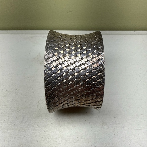None Jewelry - 1.5” Wide Woven Pattern Sterling Silver 925 Cuff Bracelet